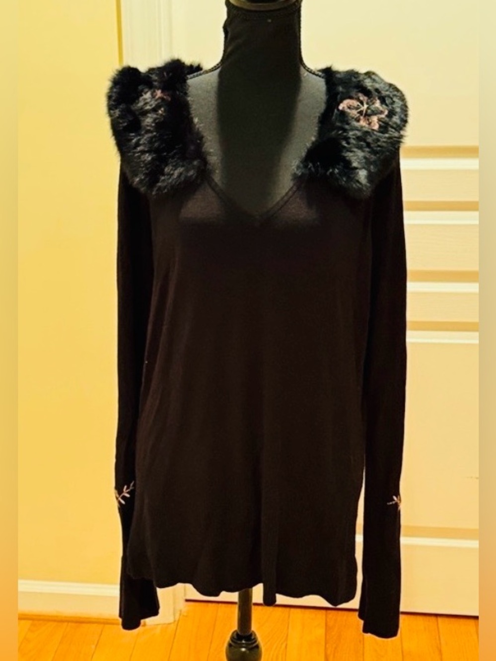 Talk of the Walk Black Top with Faux Fur Accents